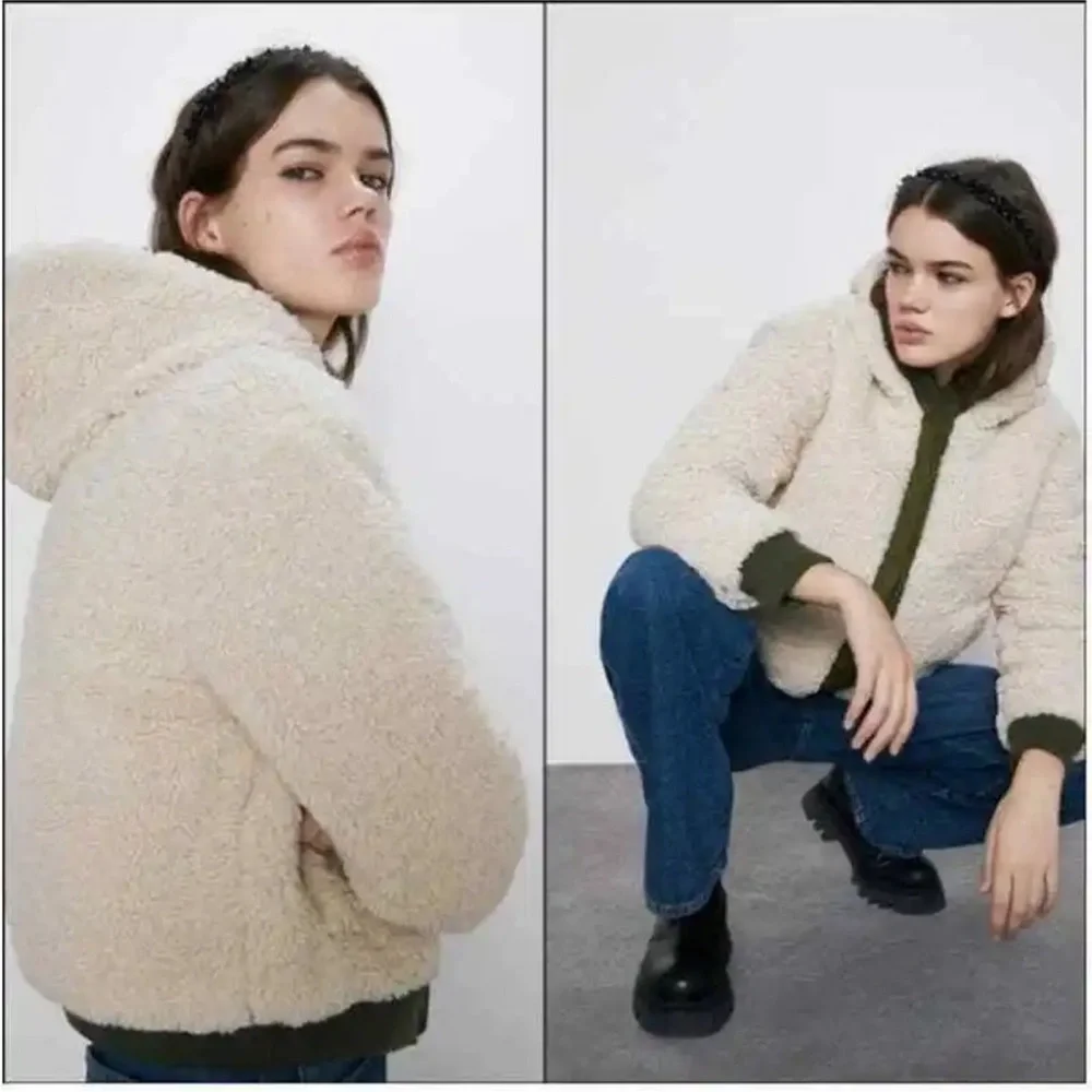 New Zara Reversible Faux Shearling Green Quilted Jacket Small - Picture 3 of 3